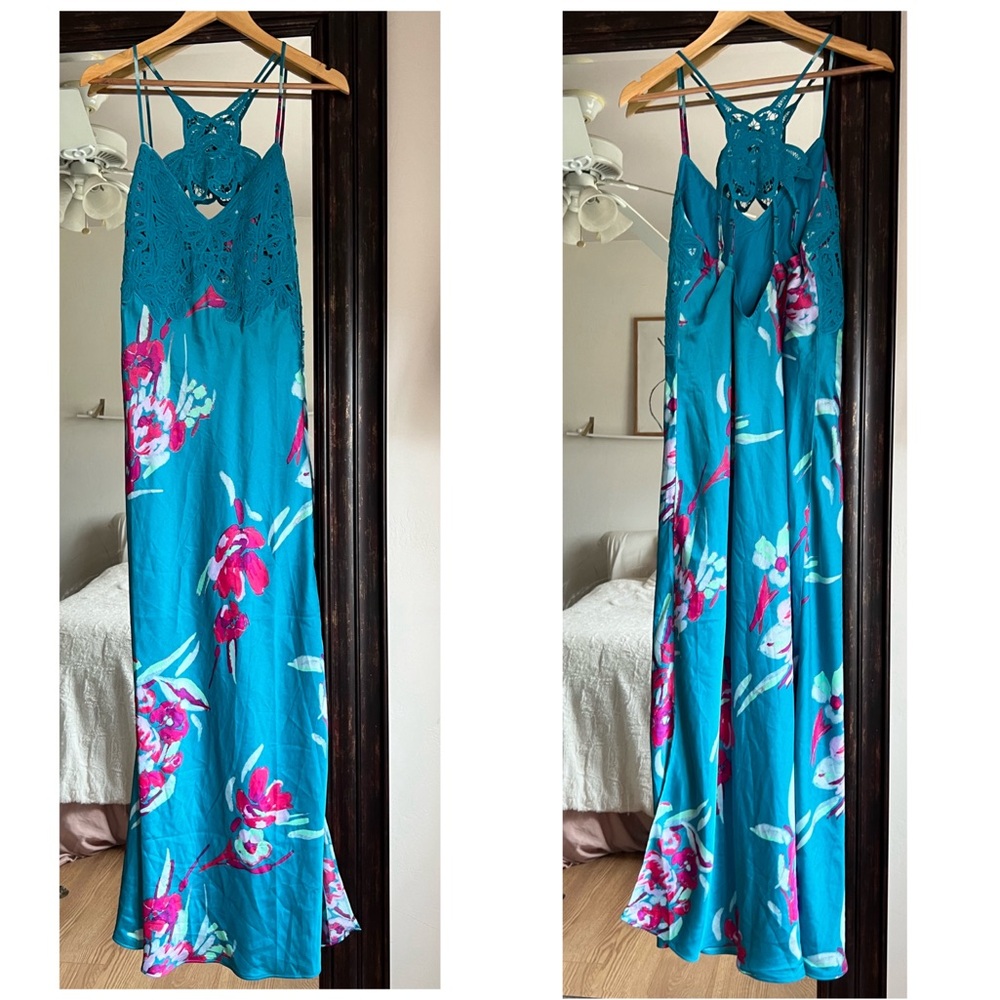 Free People Teal and Pink Floral Maxi Dress - Picture 4 of 4